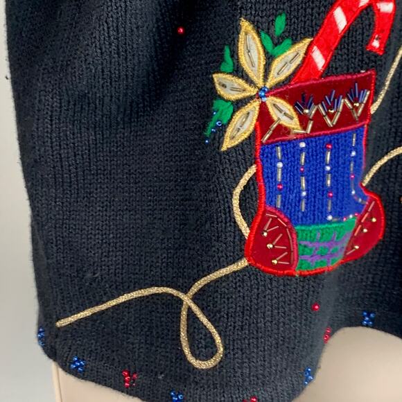 Designer Studio L Black Christmas Cardigan Pretty Sweater Zips - Picture 6 of 13